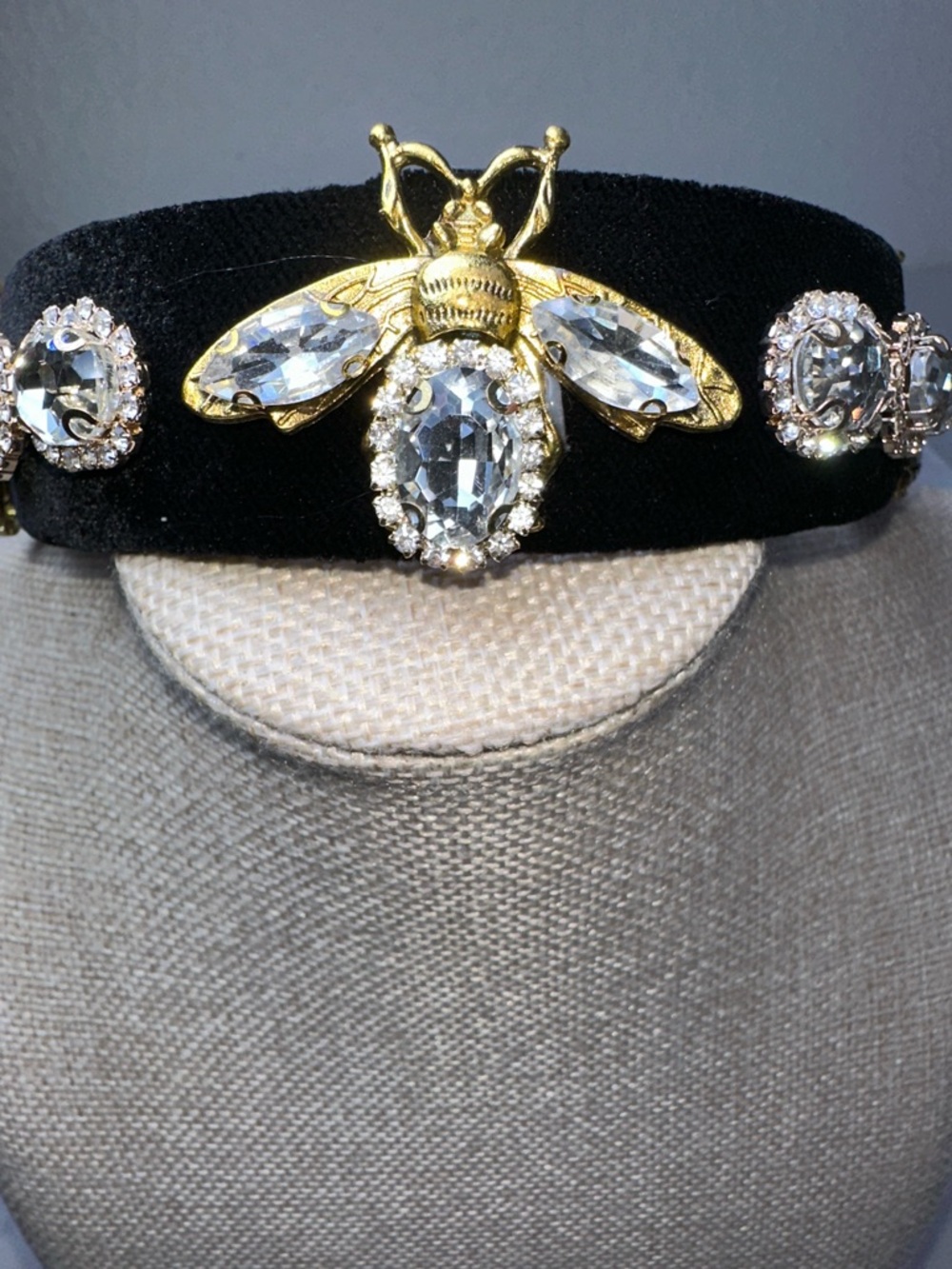 Luxury, Chunky Black Velvet Crystal Bee Headband